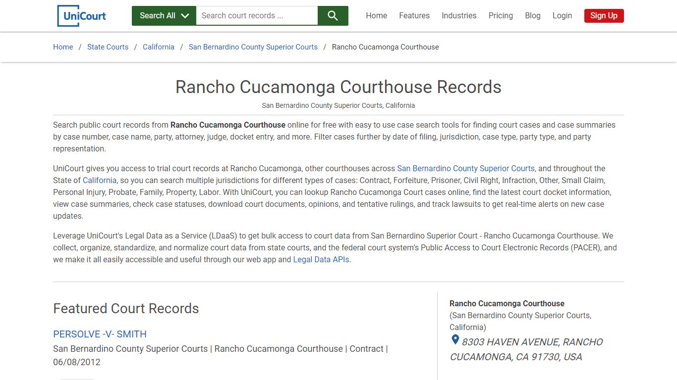 Rancho Cucamonga District Courthouse Records | San Bernardino | UniCourt